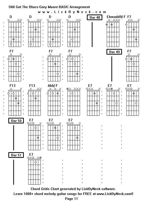 Chord Grids Chart of chord melody fingerstyle guitar song-Still Got The Blues-Gary Moore-BASIC Arrangement,generated by LickByNeck software.